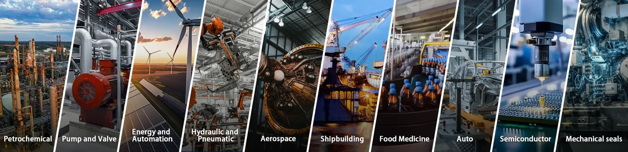Application areas for QZSEALS products including construction, aerospace, marine, and automotive industries